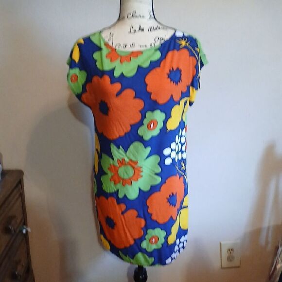 Marimekko for Target Orange Green Graphic Cap Sleeve Tunic Mini Dress XS - Picture 2 of 9